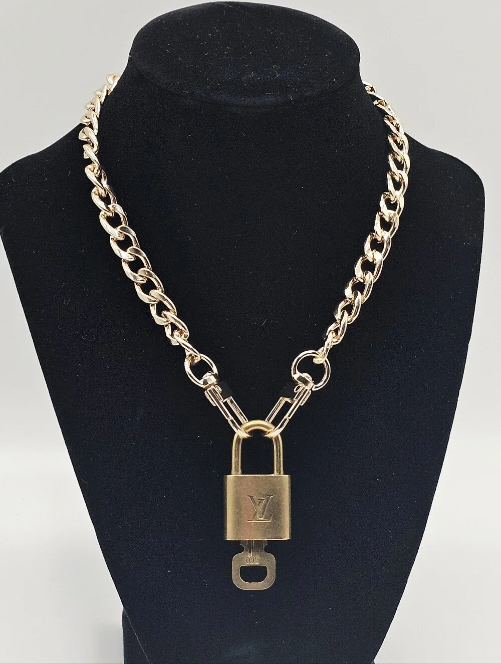 Louis Vuitton Brass Padlock and Key Chain Necklace